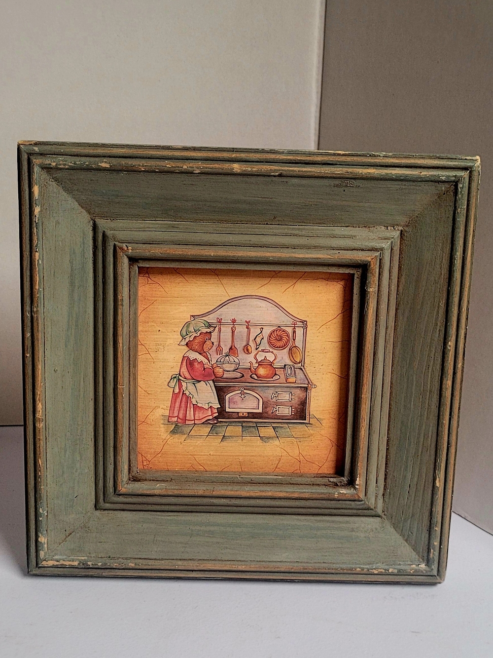 Vintage-Inspired Green Wood Framed Cottage Core Art.